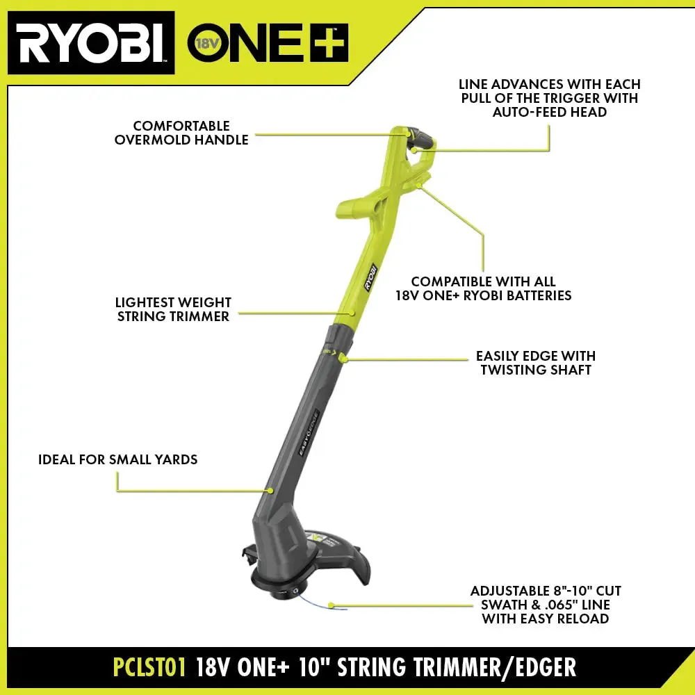 Open Box -  RYOBI 1  18-Volt Cordless Electric String Trimmer/Edger and Blower Combo Kit (2-Tools) with 2.0 Ah Battery and Charger