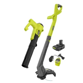 Open Box -  RYOBI 1  18-Volt Cordless Electric String Trimmer/Edger and Blower Combo Kit (2-Tools) with 2.0 Ah Battery and Charger