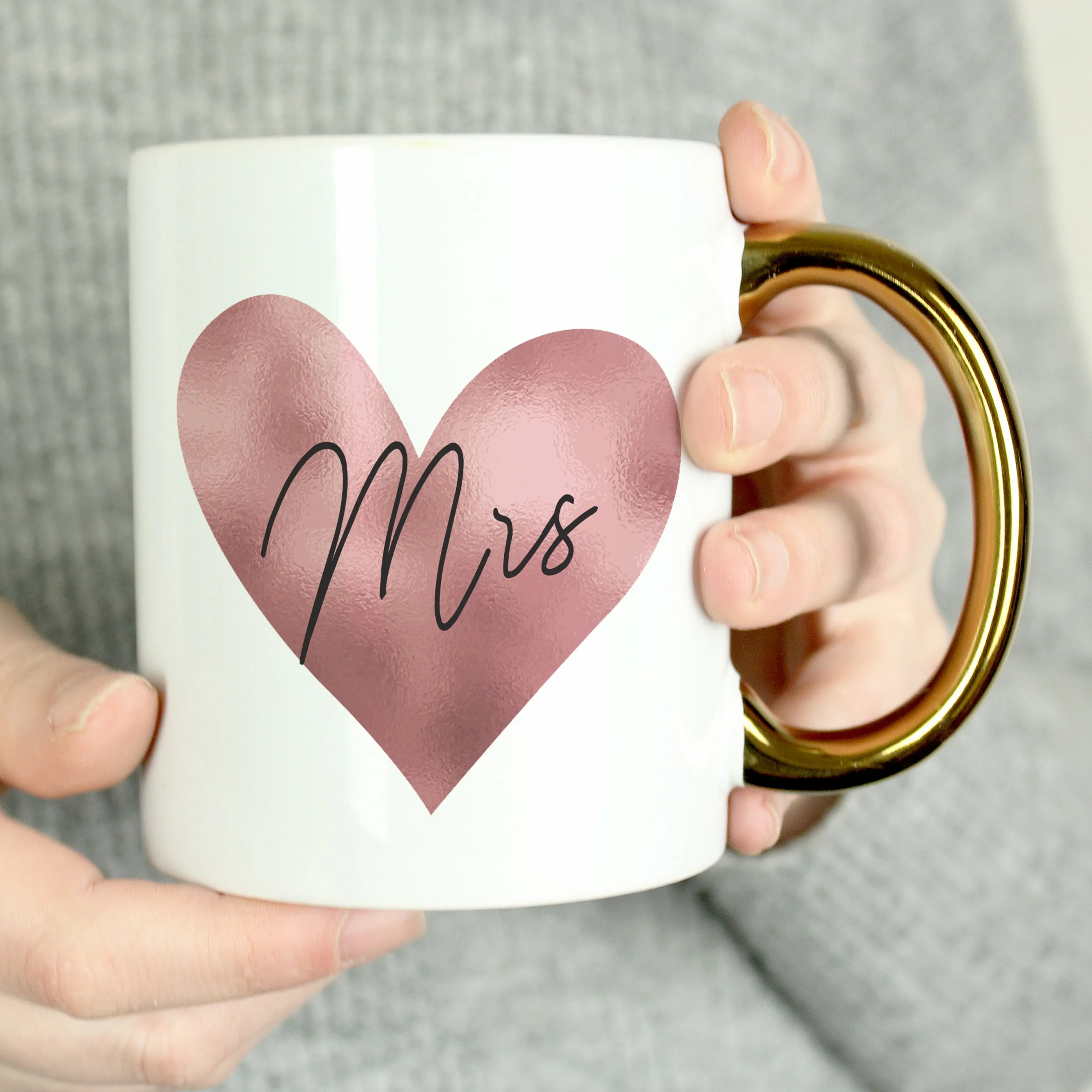 Personalised Rose Gold Heart HandLED Mug