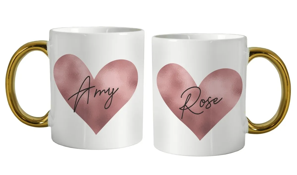 Personalised Rose Gold Heart HandLED Mug