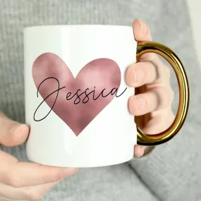 Personalised Rose Gold Heart HandLED Mug