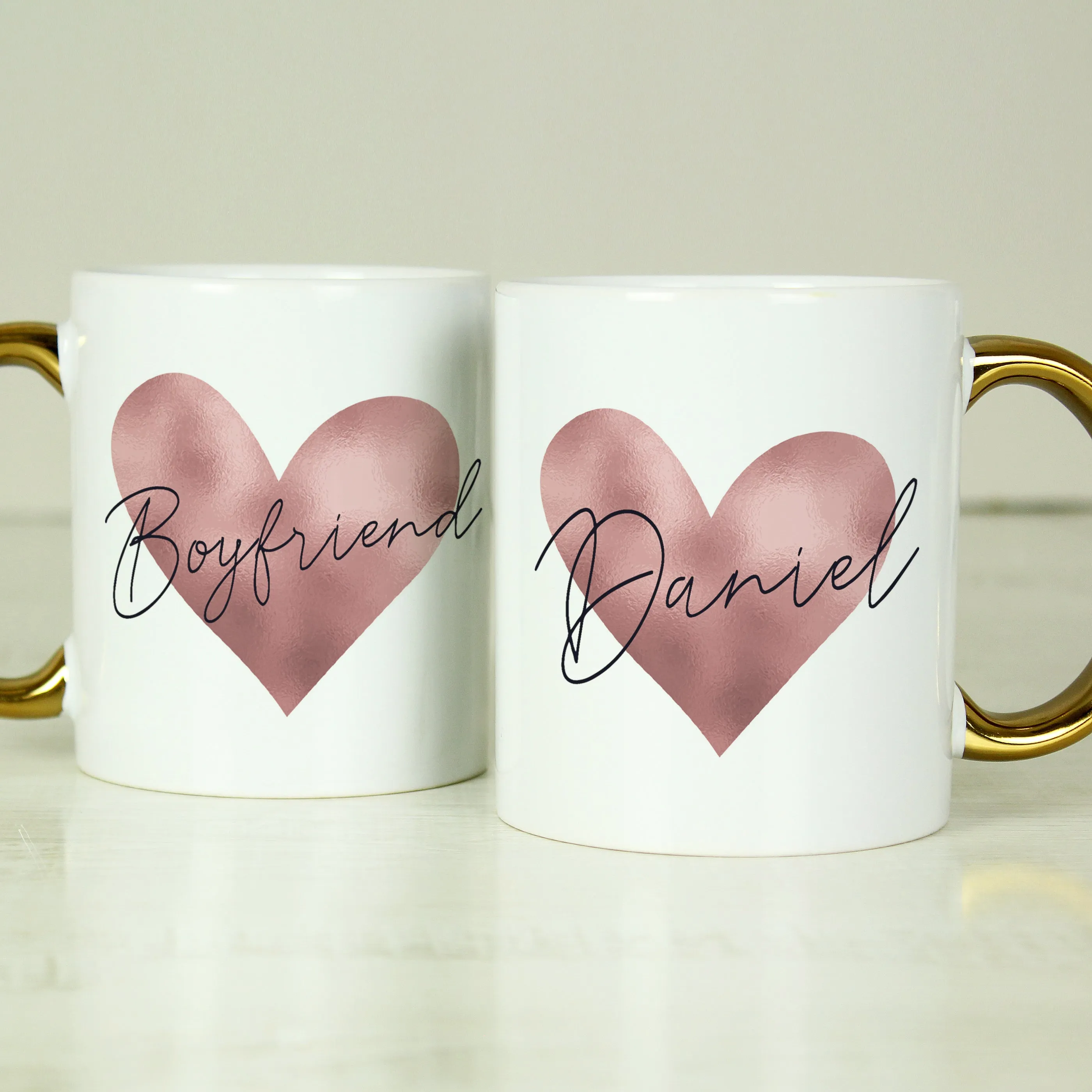 Personalised Rose Gold Heart HandLED Mug