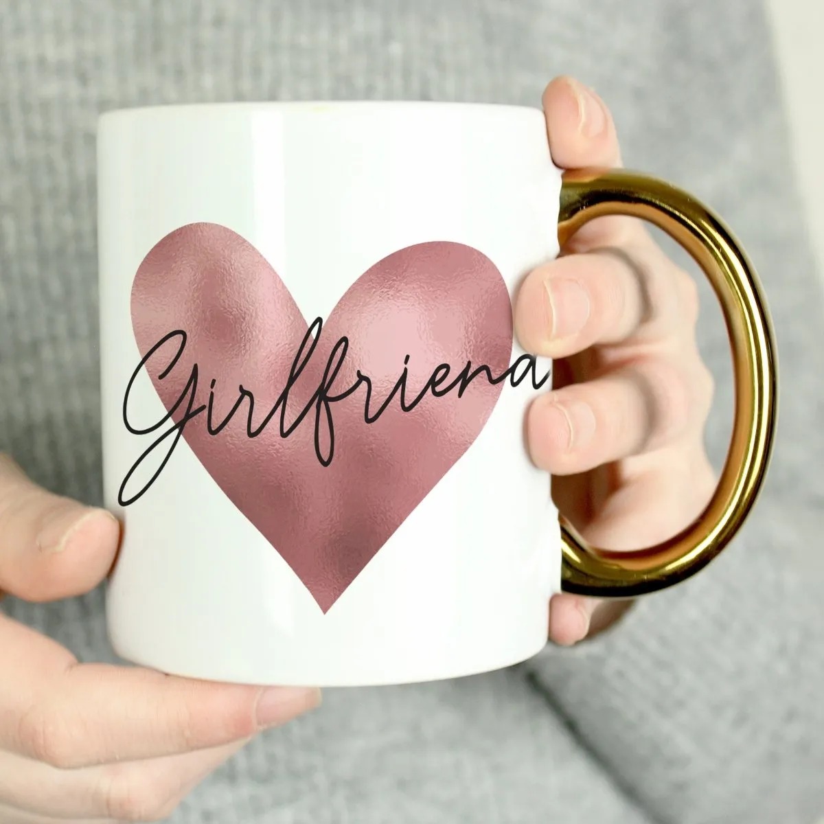 Personalised Rose Gold Heart HandLED Mug