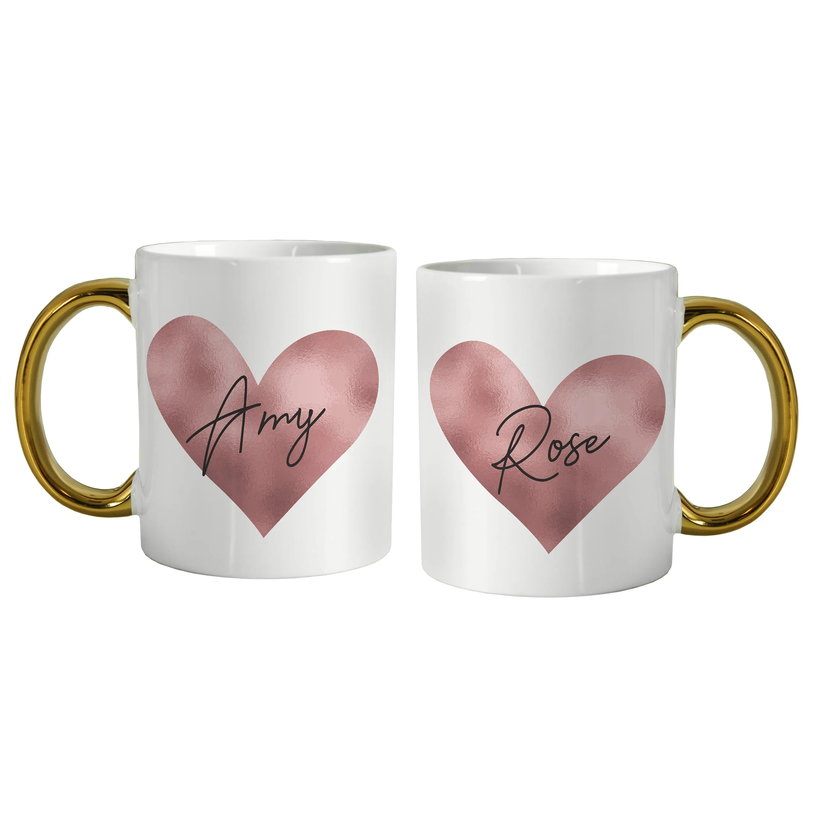 Personalised Rose Gold Heart HandLED Mug