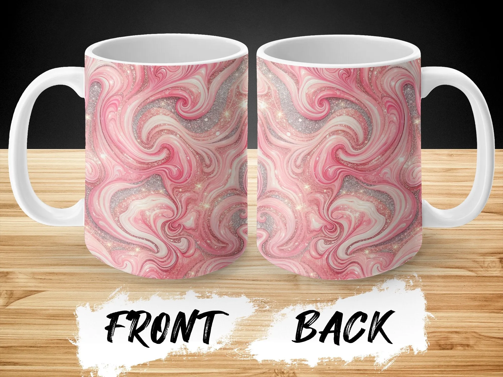 Pink Marble Swirl Coffee Mug, Faux Sparkling Glitter Pattern, Unique Gift for Her, Elegant Office Desk Accessory, Chic Birthday Present