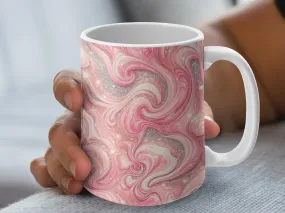 Pink Marble Swirl Coffee Mug, Faux Sparkling Glitter Pattern, Unique Gift for Her, Elegant Office Desk Accessory, Chic Birthday Present