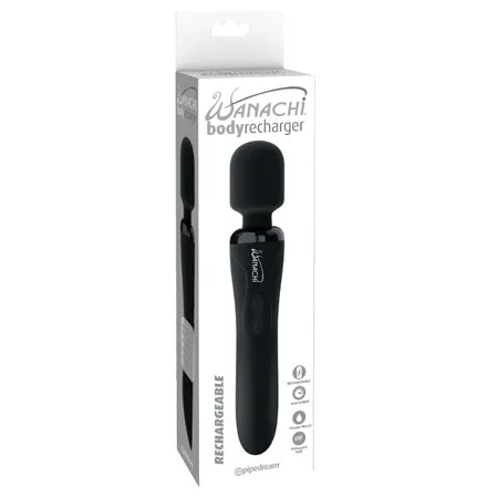 Pipedream Wanachi Body Recharger Rechargeable Silicone Wand Vibrator Black