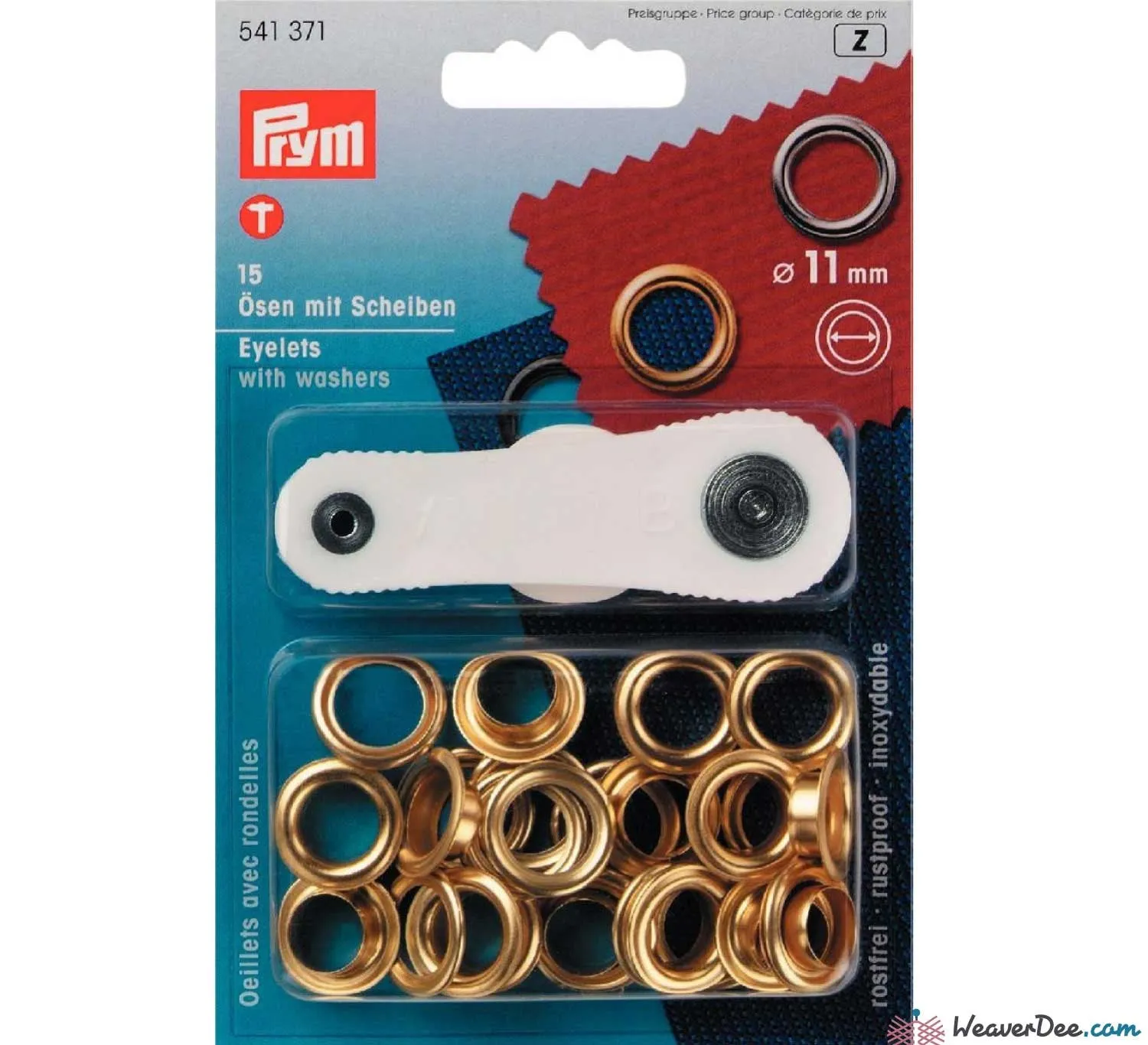 PRYM Eyelets - Gilt / Gold (No-Sew) 11mm - Pack of 15