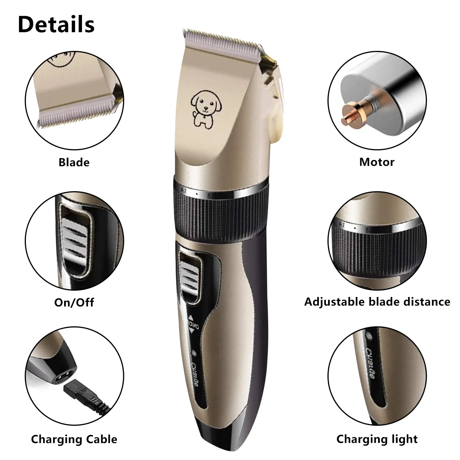 Rechargeable Dog Clippers, Low Noise Pet Shaver Dog Grooming Kit Cordless Professional Dog Hair Trimmer with Comb Scissors for Dogs Cats & Others