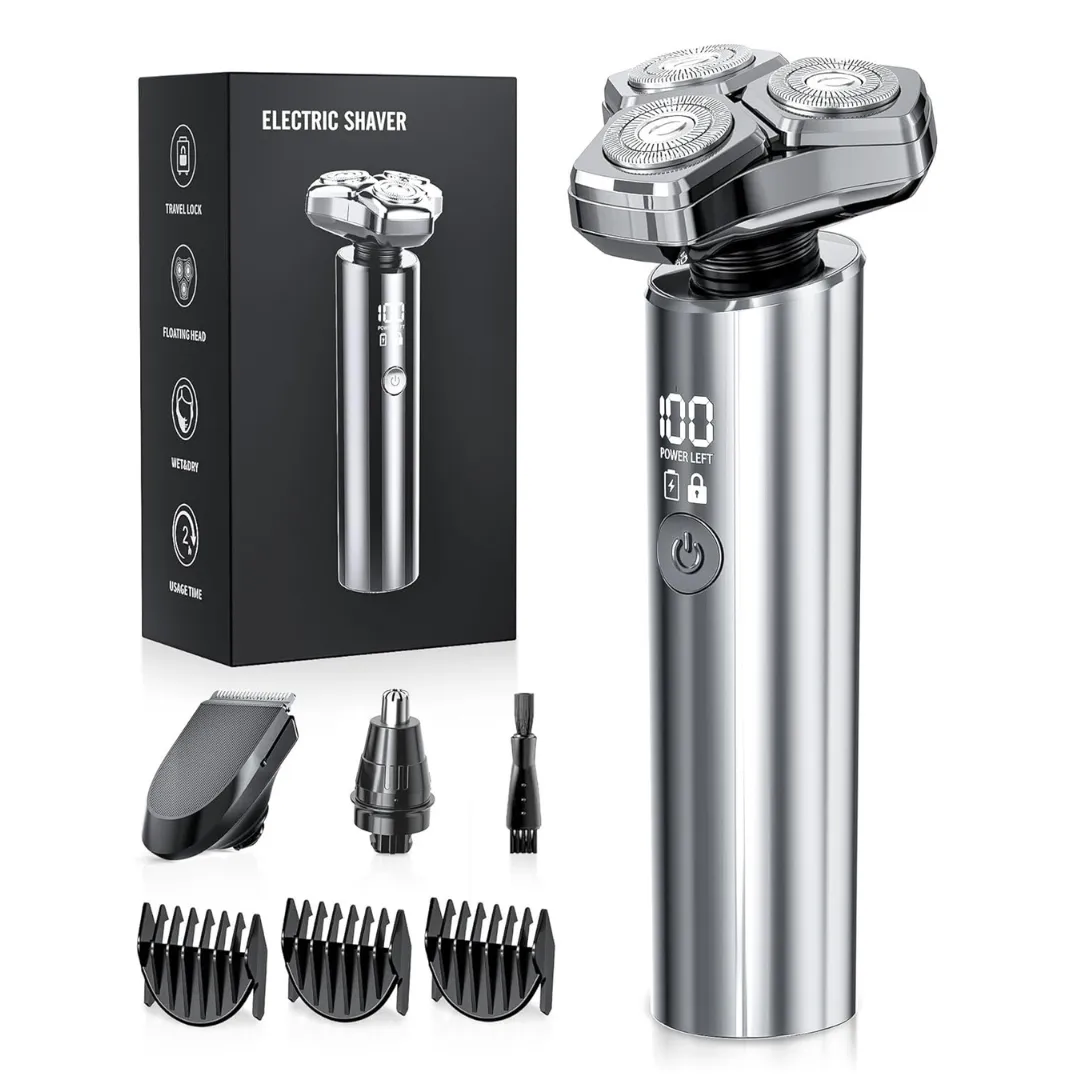 Rechargeable Wet & Dry Electric Rechargeable Razor W/ Nose Hair Trimmer