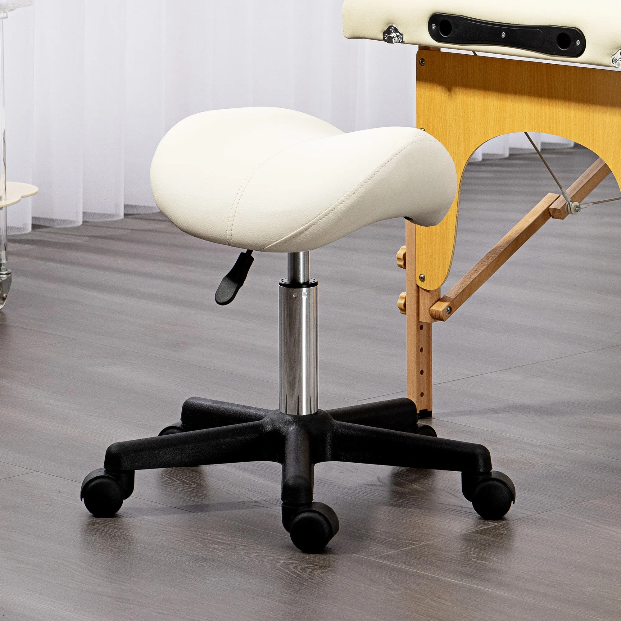 Saddle Stool Adjustable Rolling Salon Chair for Massage Spa Beauty White