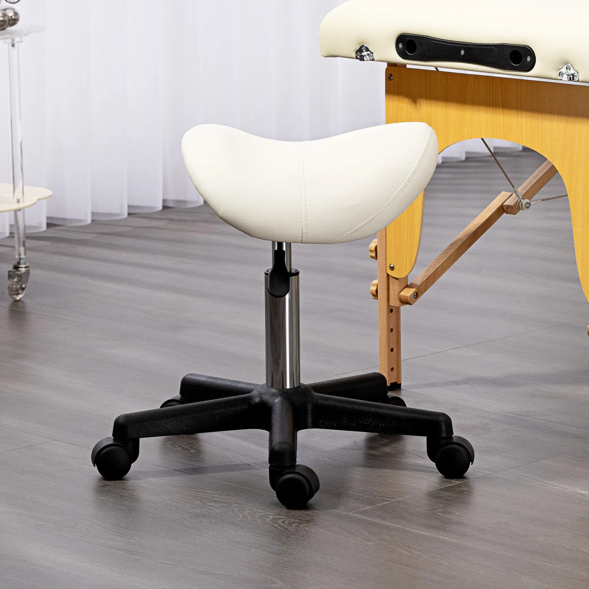 Saddle Stool Adjustable Rolling Salon Chair for Massage Spa Beauty White