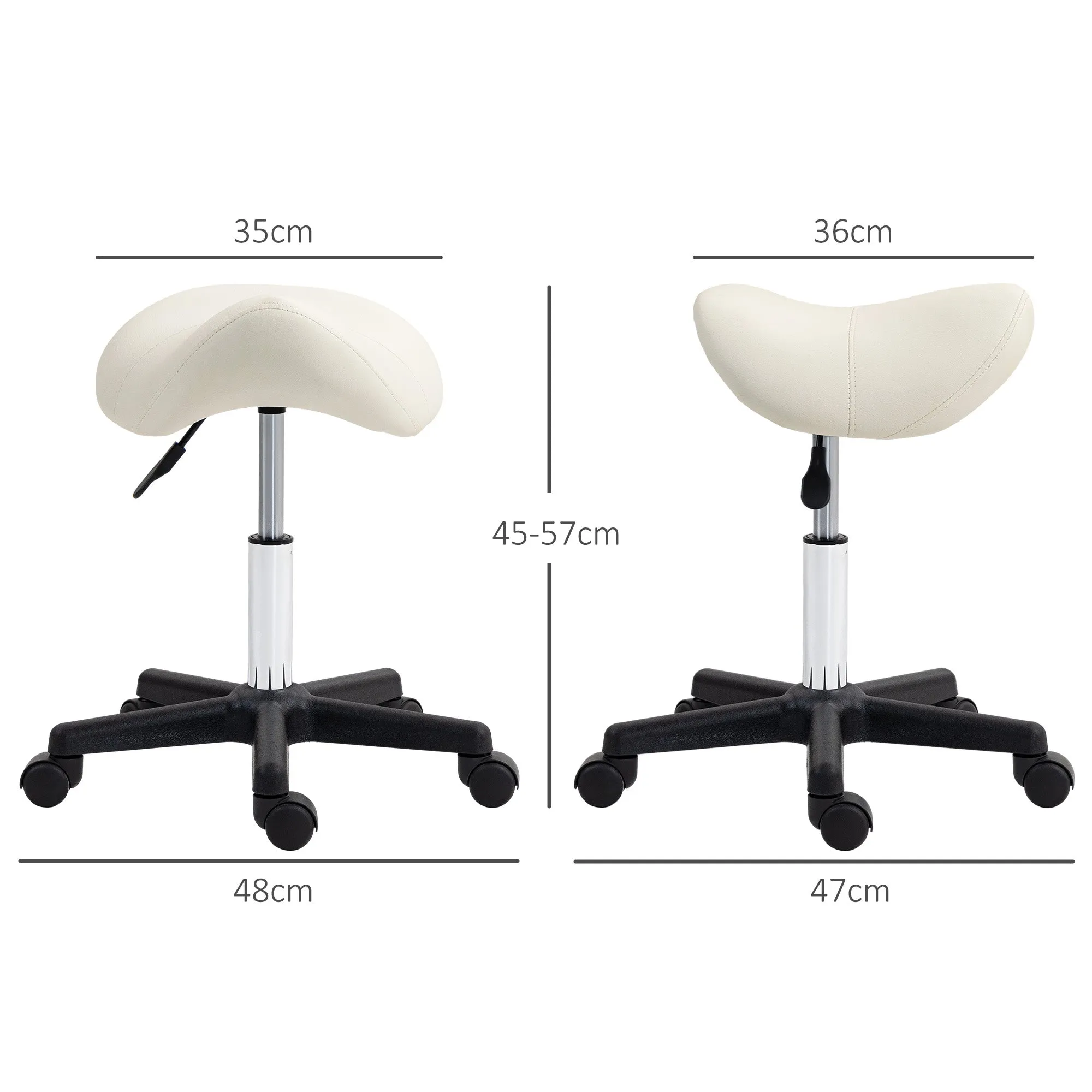 Saddle Stool Adjustable Rolling Salon Chair for Massage Spa Beauty White