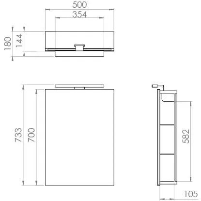 Saneux OLYMPUS H700 x W500 (1 Door) illuminated cabinet 4500K Top lighting profile, Demister Pad & Mirrored back