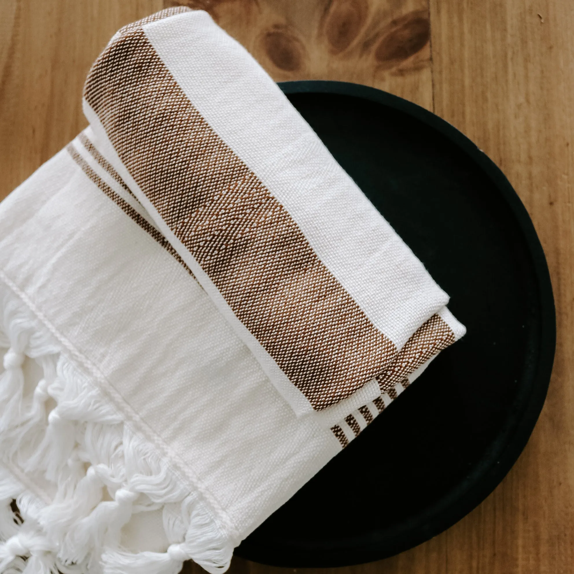 Turkish Cotton   Bamboo Hand Towel - Neutral Stripes