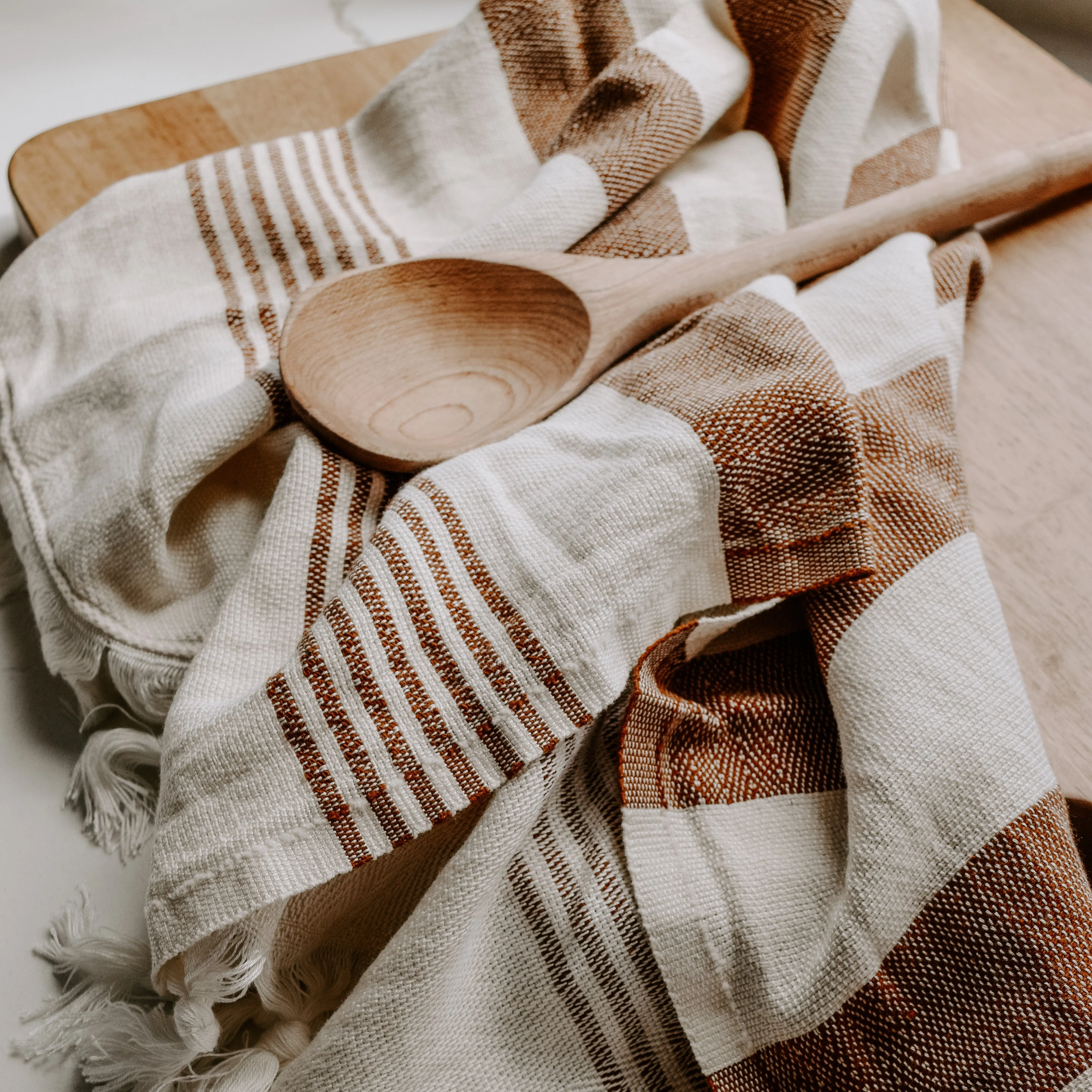 Turkish Cotton   Bamboo Hand Towel - Neutral Stripes