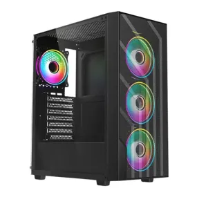 Vida Sirocco Black ARGB Gaming PC Case w/ Glass Window, ATX, 4x ARGB Fans, Mesh Front