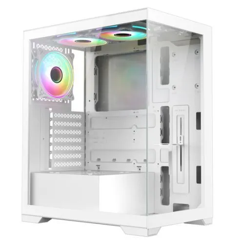 Vida Vetro White ARGB Gaming PC Case w/ Glass Front & Side, ATX, 3x ARGB Fans, 6-Port PWM ARGB Fan Hub