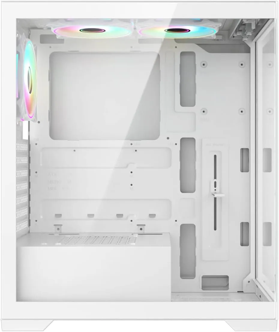 Vida Vetro White ARGB Gaming PC Case w/ Glass Front & Side, ATX, 3x ARGB Fans, 6-Port PWM ARGB Fan Hub