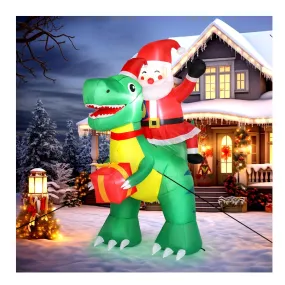 VINGLI 6ft Tall Christmas Santa Dinosauvr Inflatable, Blow Up Yard Decoration with Secure Stakes Storage Bag, Electric Blower Fan for Indoor Outdoor Garden Decor