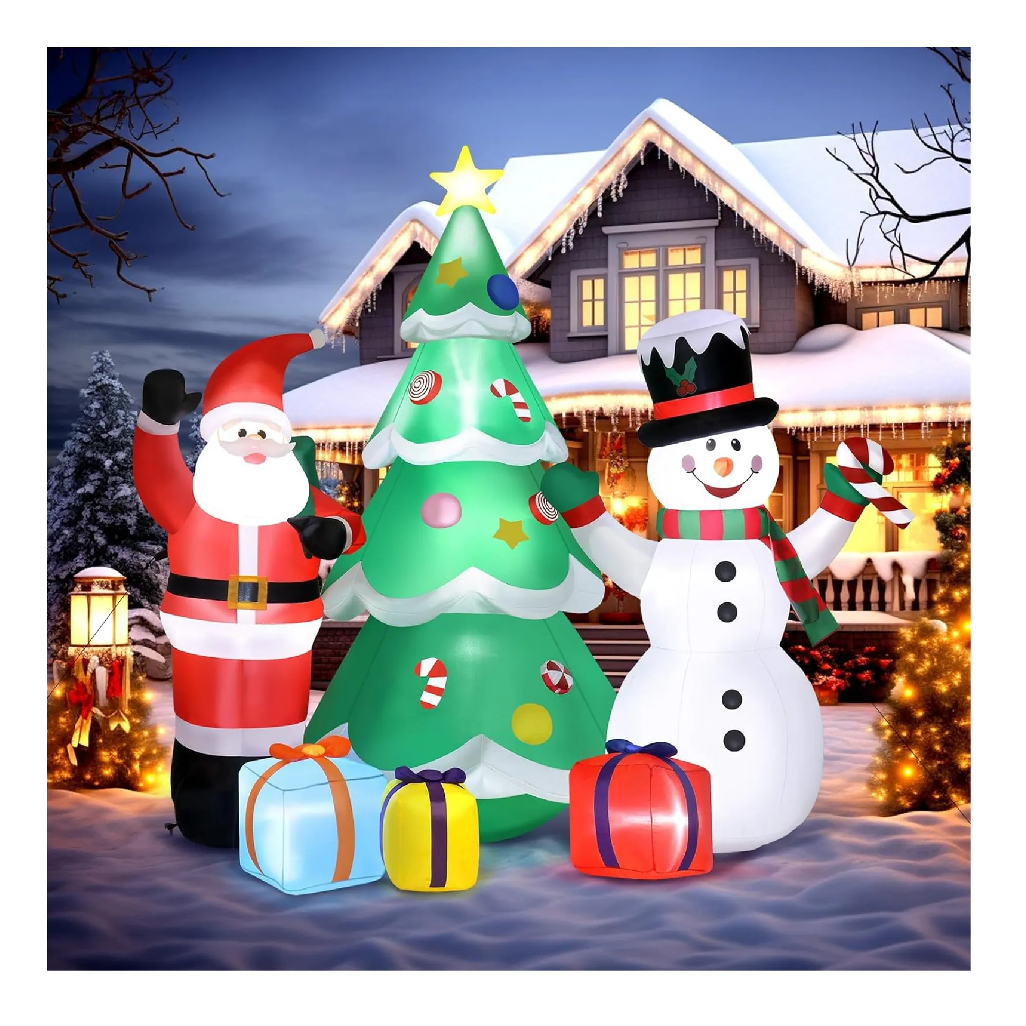 VINGLI 6ft Tall Christmas Tree Santa Snowman Inflatable, Blow Up Yard Decoration with Secure Stakes Storage Bag, Electric Blower Fan for Indoor Outdoor Garden Decor