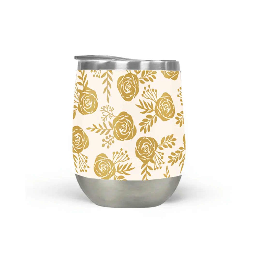 Warm Gold Floral Wine Tumbler