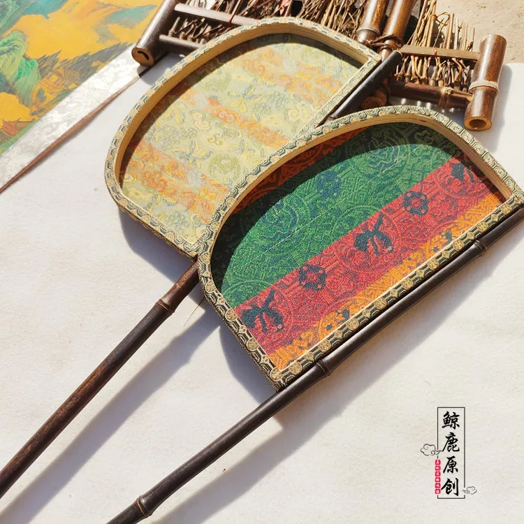 Wufu Babao 五福八宝 Five Blessings & Eight Treasures Unisex Brocade Hushan Fan